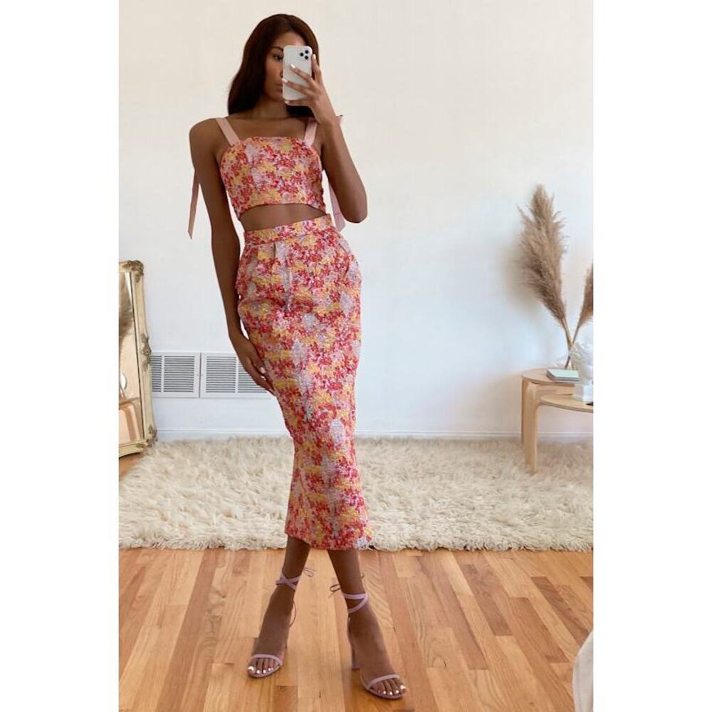 Lulus Ellarina Pink Multi Metallic Tie-strap Two-piece Midi Dress - Size XL